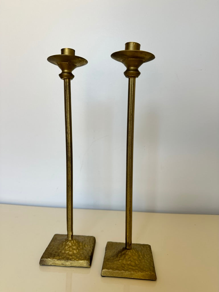 Vintage Textured Brass Candlesticks