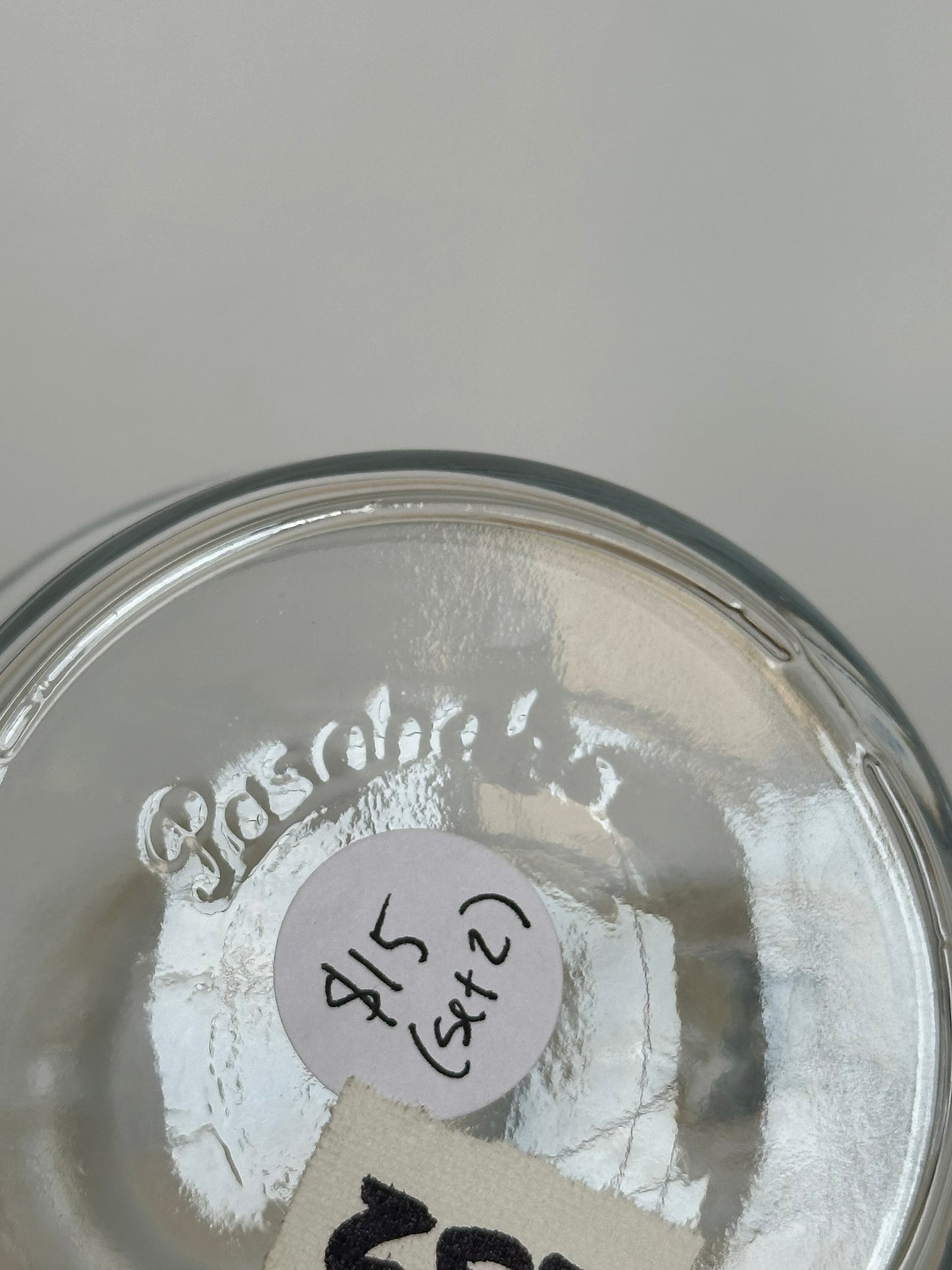 A set of Clear Glass Oil and Vinegar Cruet Bottles; marked Pasabache