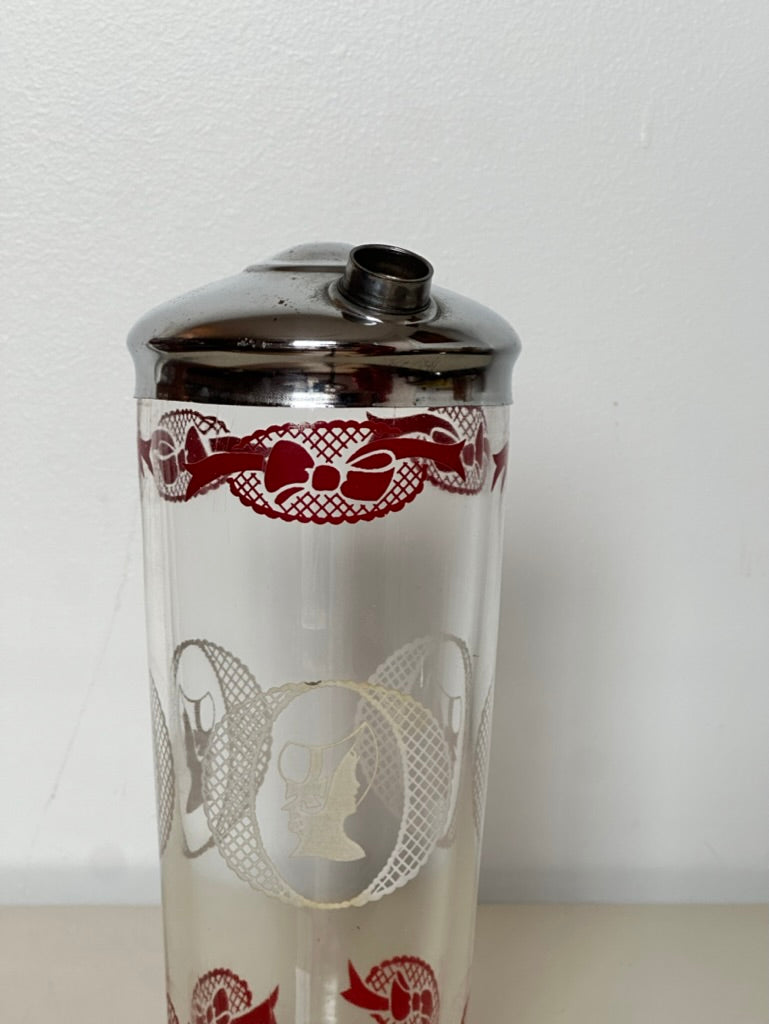 Vintage Cameo, Bonnet and Bows Glass Cocktail Shaker