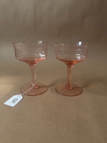 Pink Etched Coupe Glasses, Set of 2