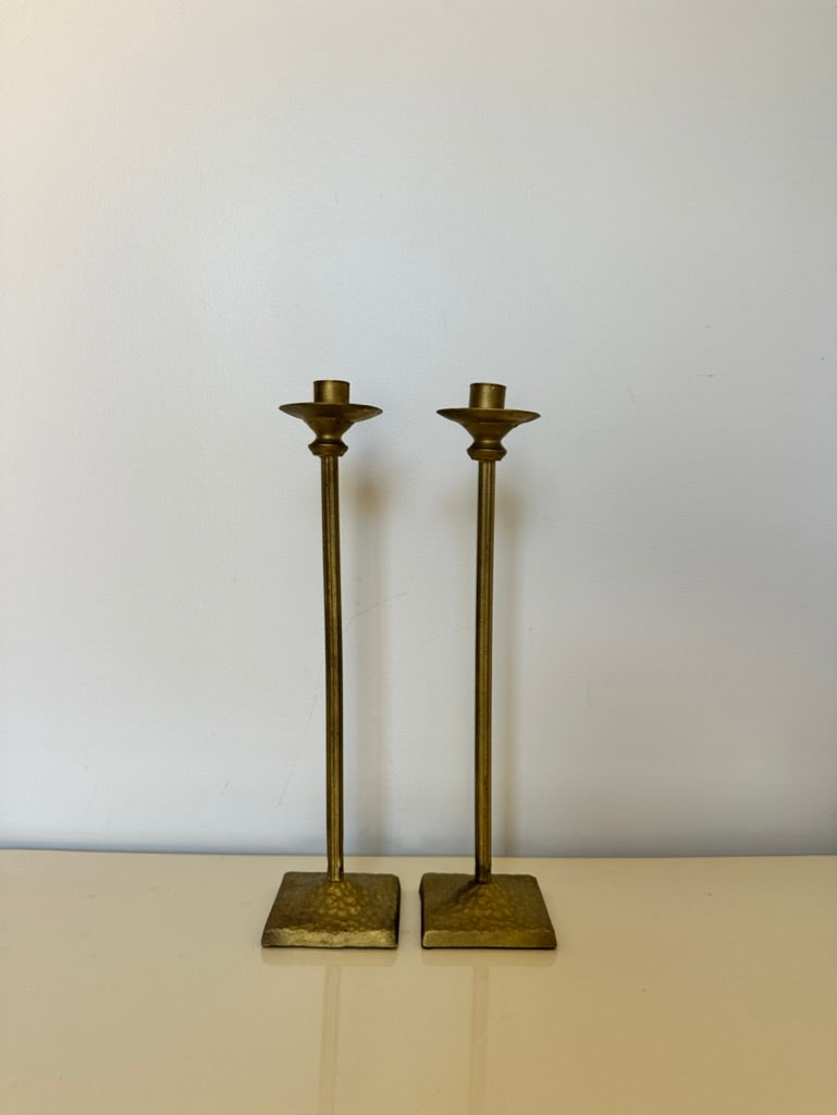 Vintage Textured Brass Candlesticks