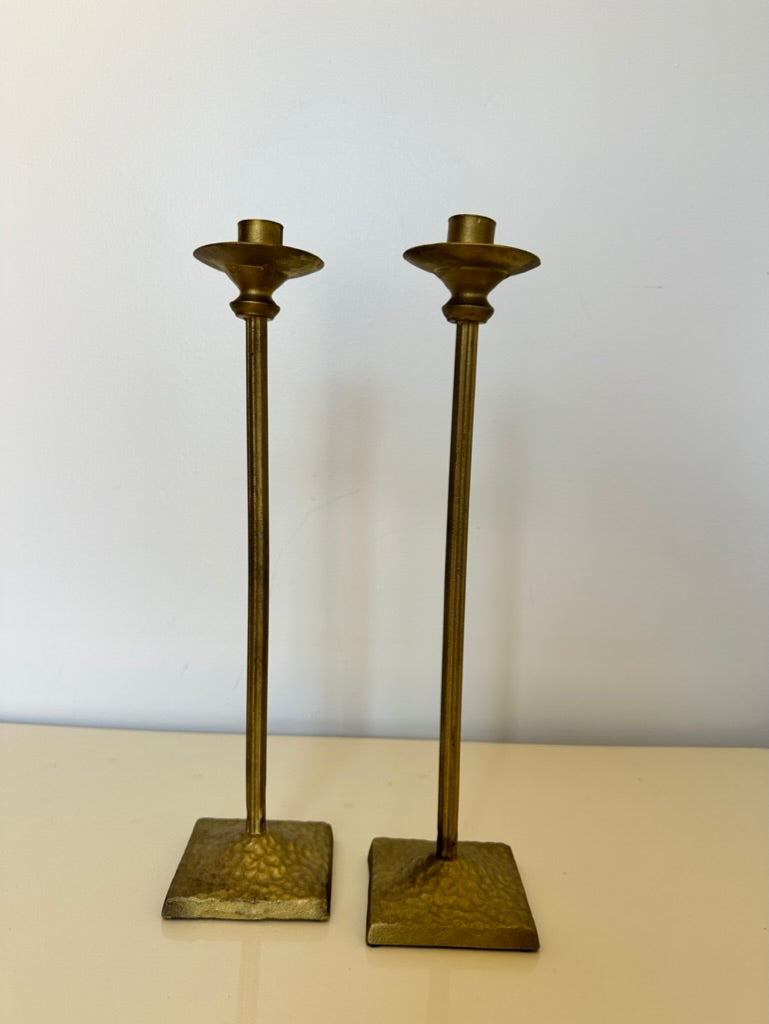 Vintage Textured Brass Candlesticks