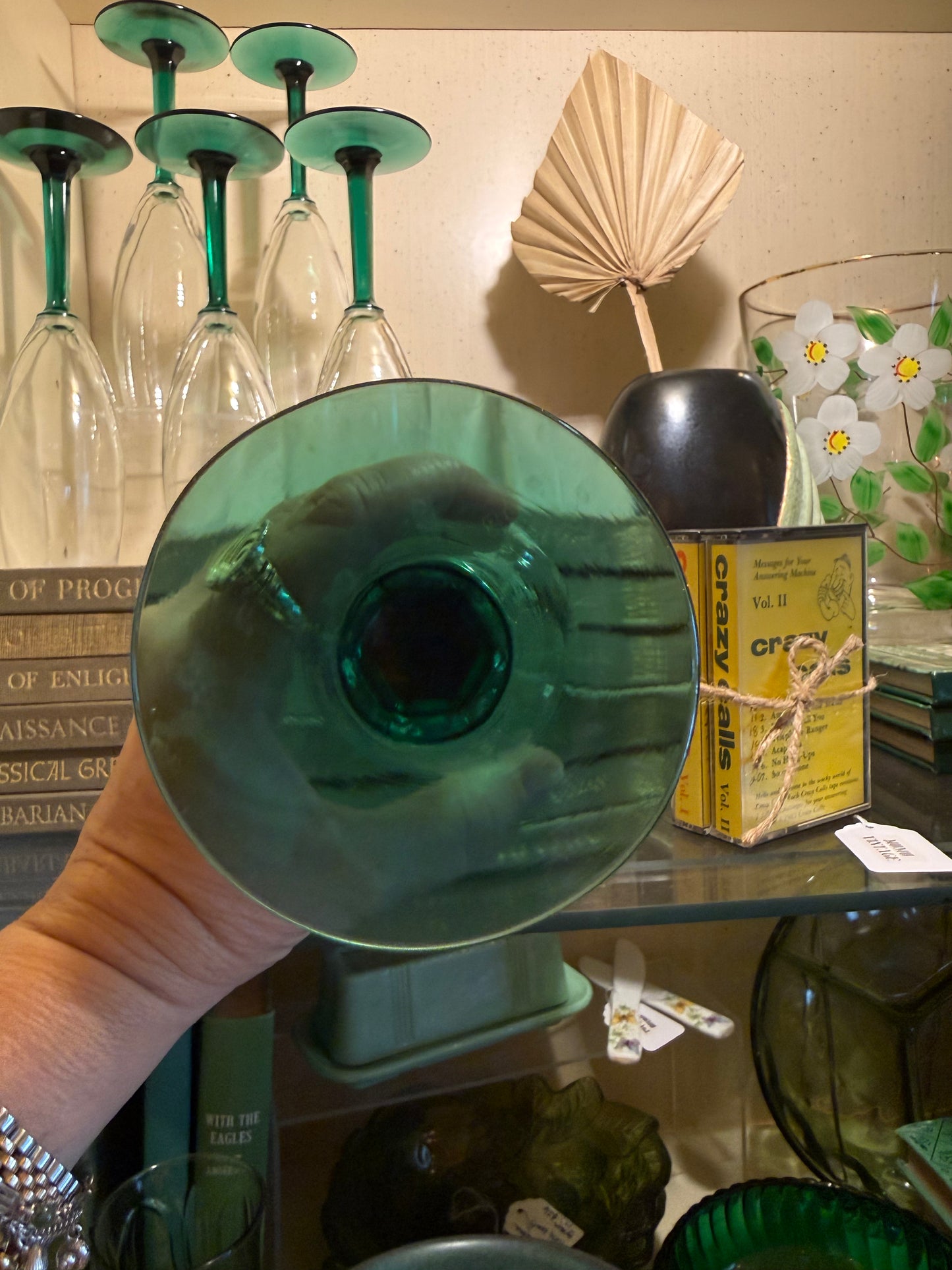 Set of 4 Vintage Emerald-Stem Footed Glasses