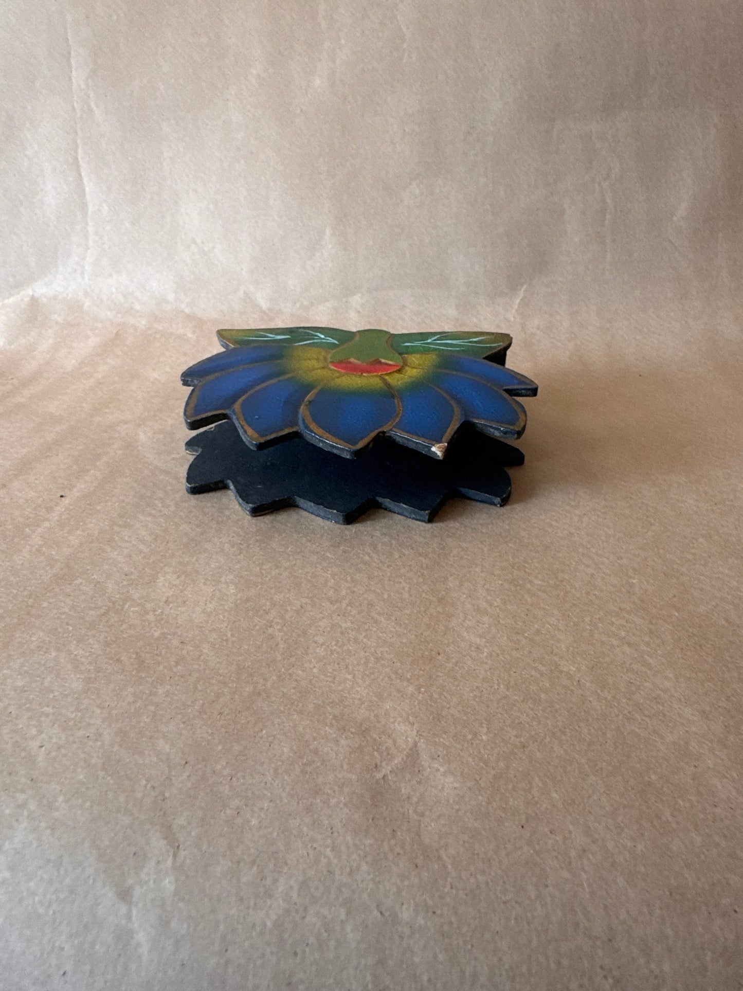 Cloisonné Lotus Napkin Holder, Blue and Green Enamel