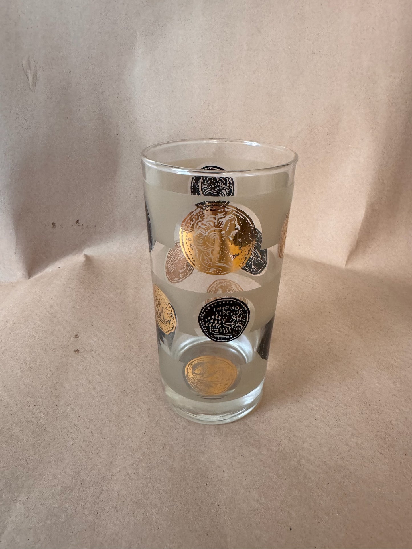 Ancient Coin Frosted Highball Glasses, Set of 2