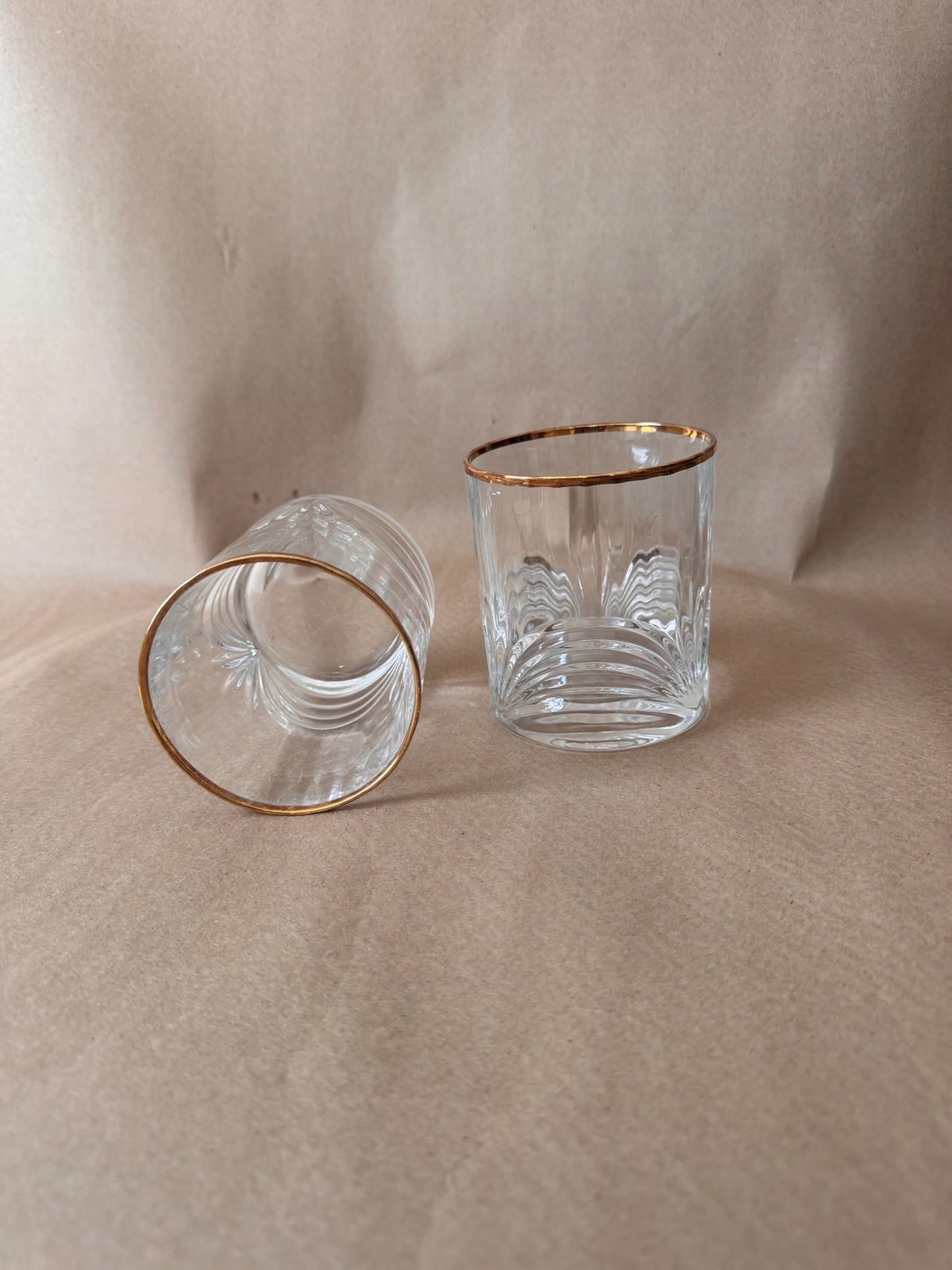 Fan-Cut Gold Rim Rocks Glasses, Pair