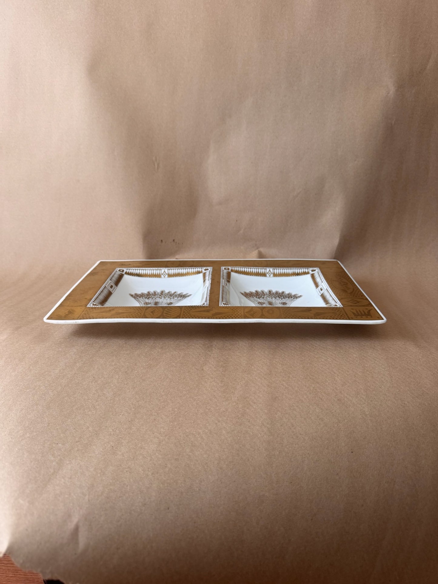 Georges Briard Divided Porcelain Tray, Gold Wheat