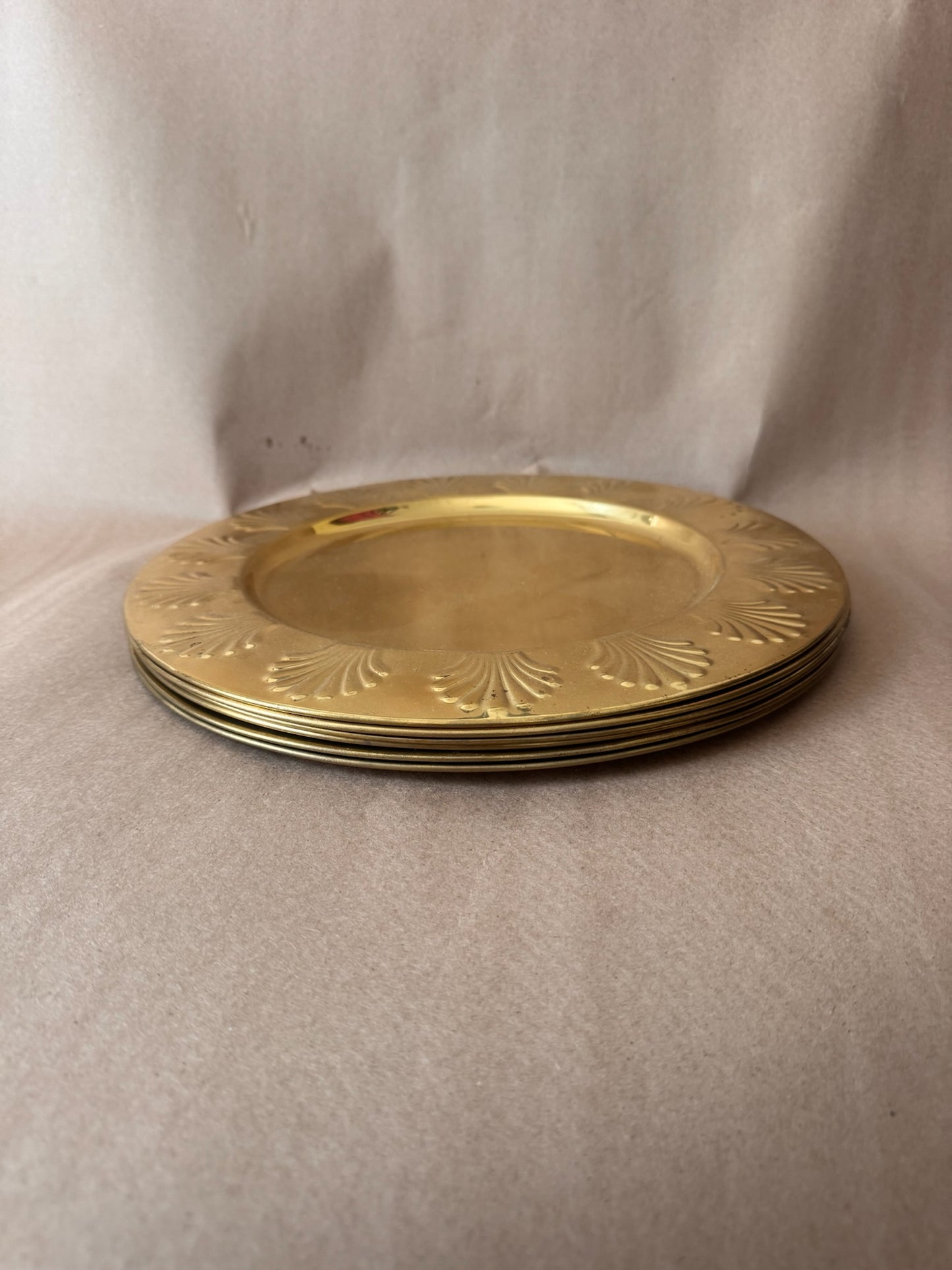 Brass Shell-Rim Chargers, Set of Four