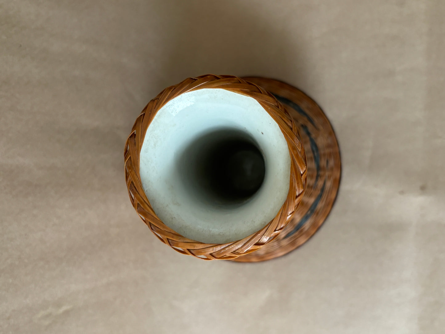 Woven Rattan-Wrapped Vase with Porcelain Liner