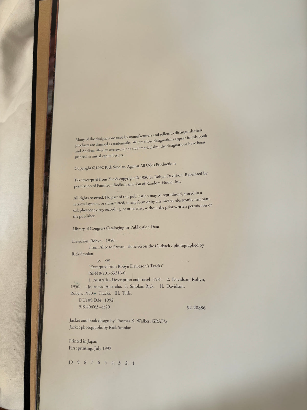 Copyright page, first printing July 1992