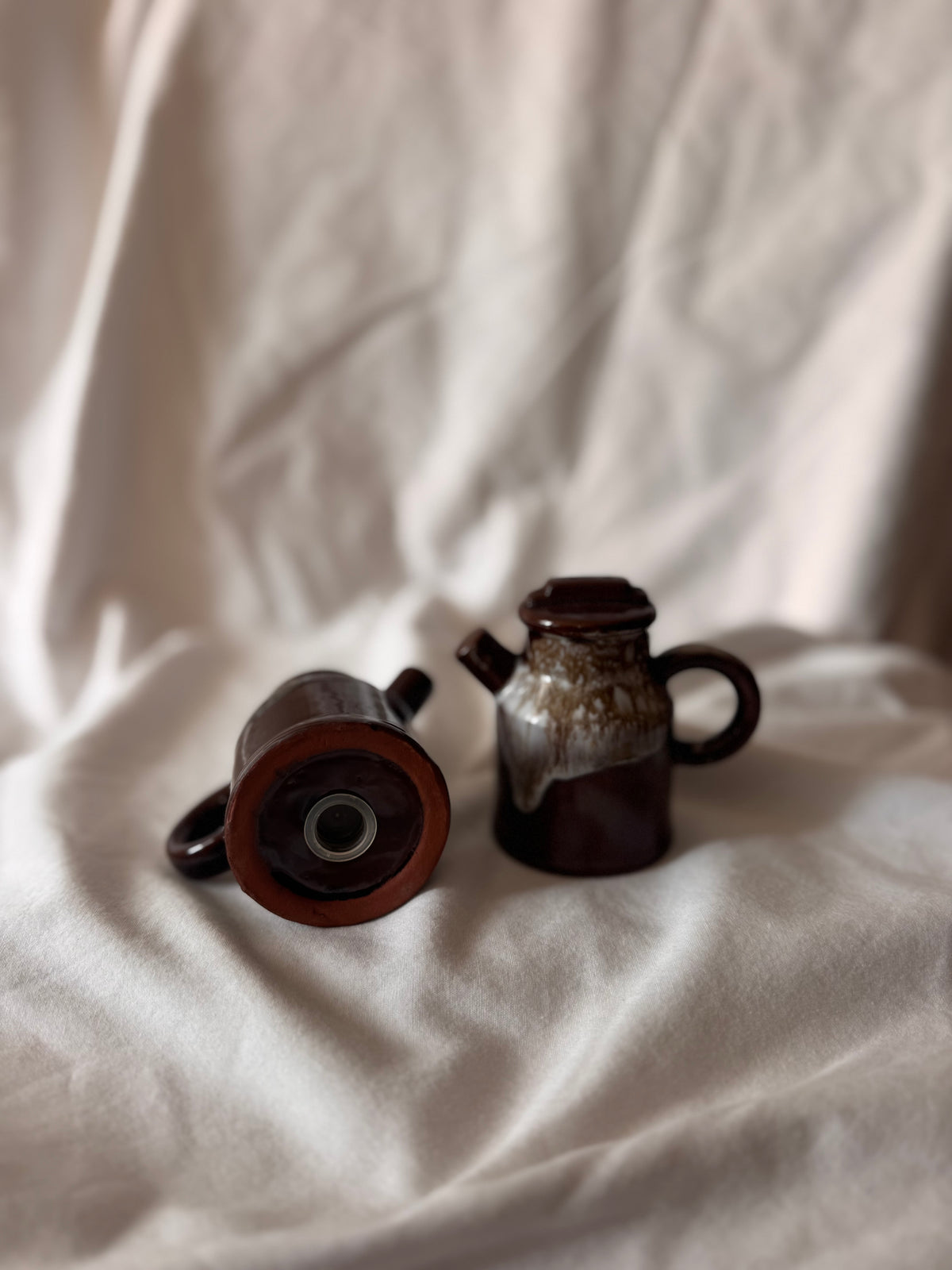 Japanese Brown Drip Glaze Milk Can Salt and Pepper Shakers