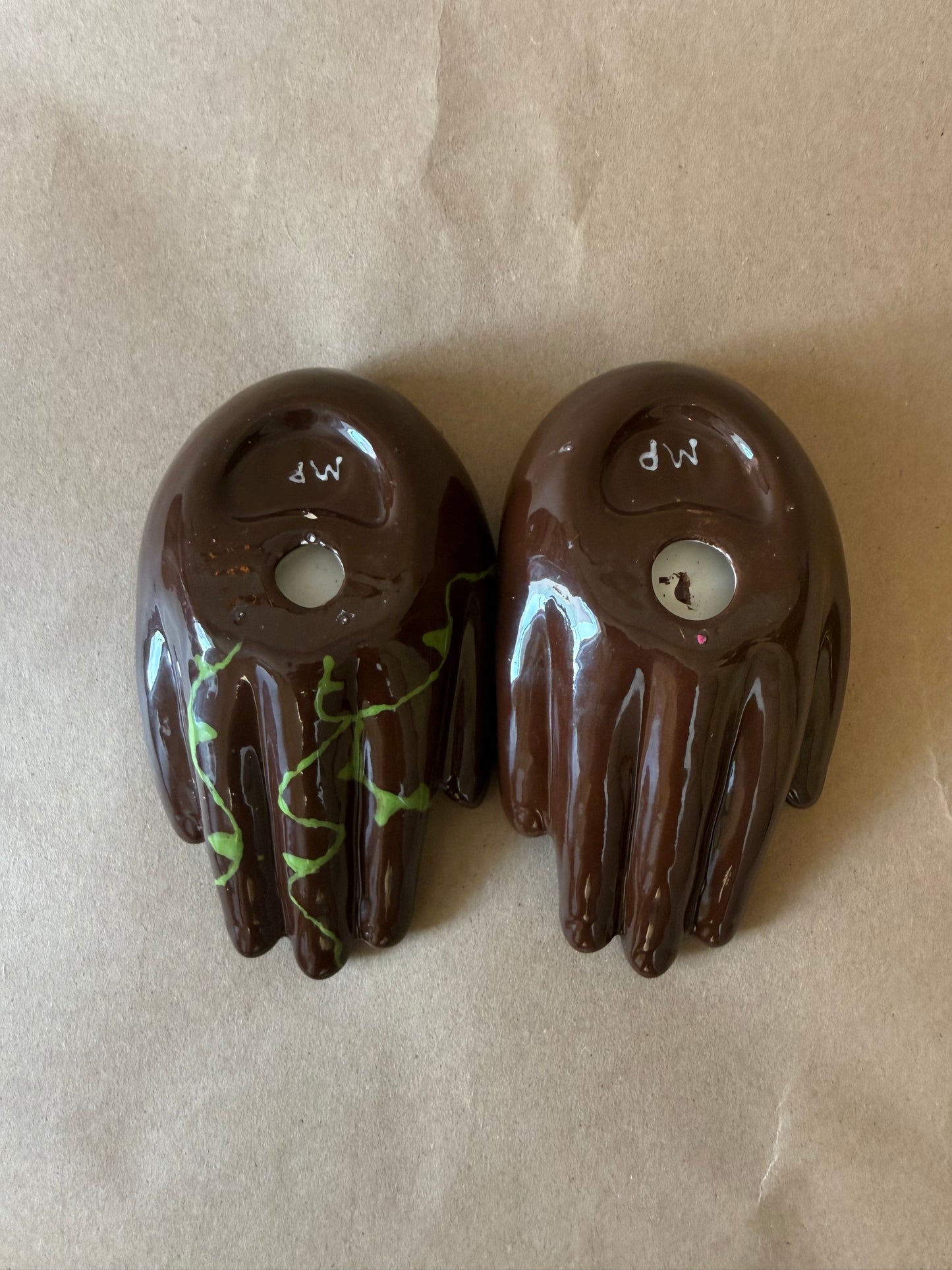 Vintage Ceramic Hand-Shaped Dishes, Pair