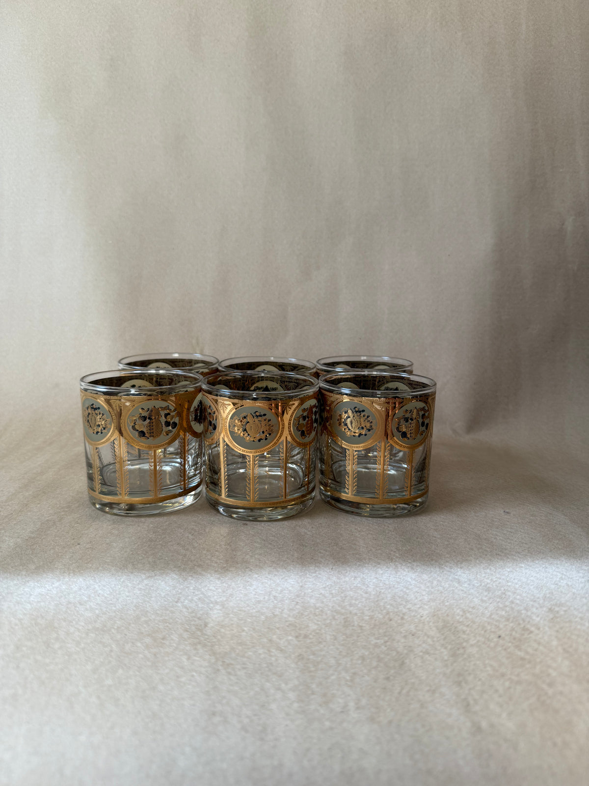 Gold Medallion Rocks Glasses, Set of Six