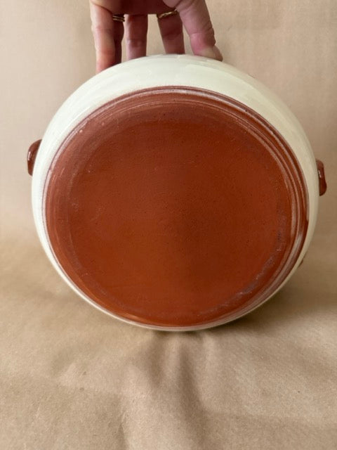Bulgarian Redware Lidded Casserole, Peacock Pattern