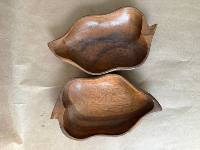 Carved Teak Leaf Bowls, Pair
