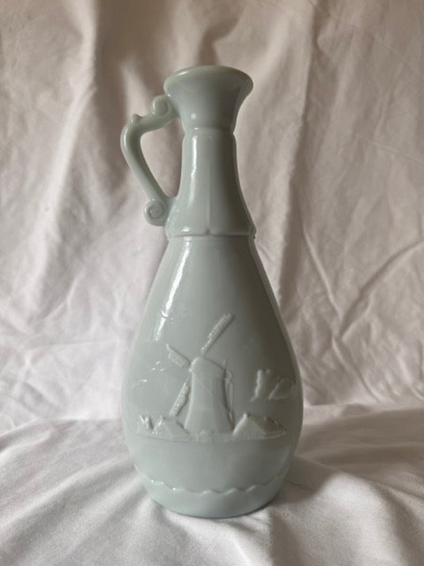 Jim Beam milk glass decanter with raised windmill