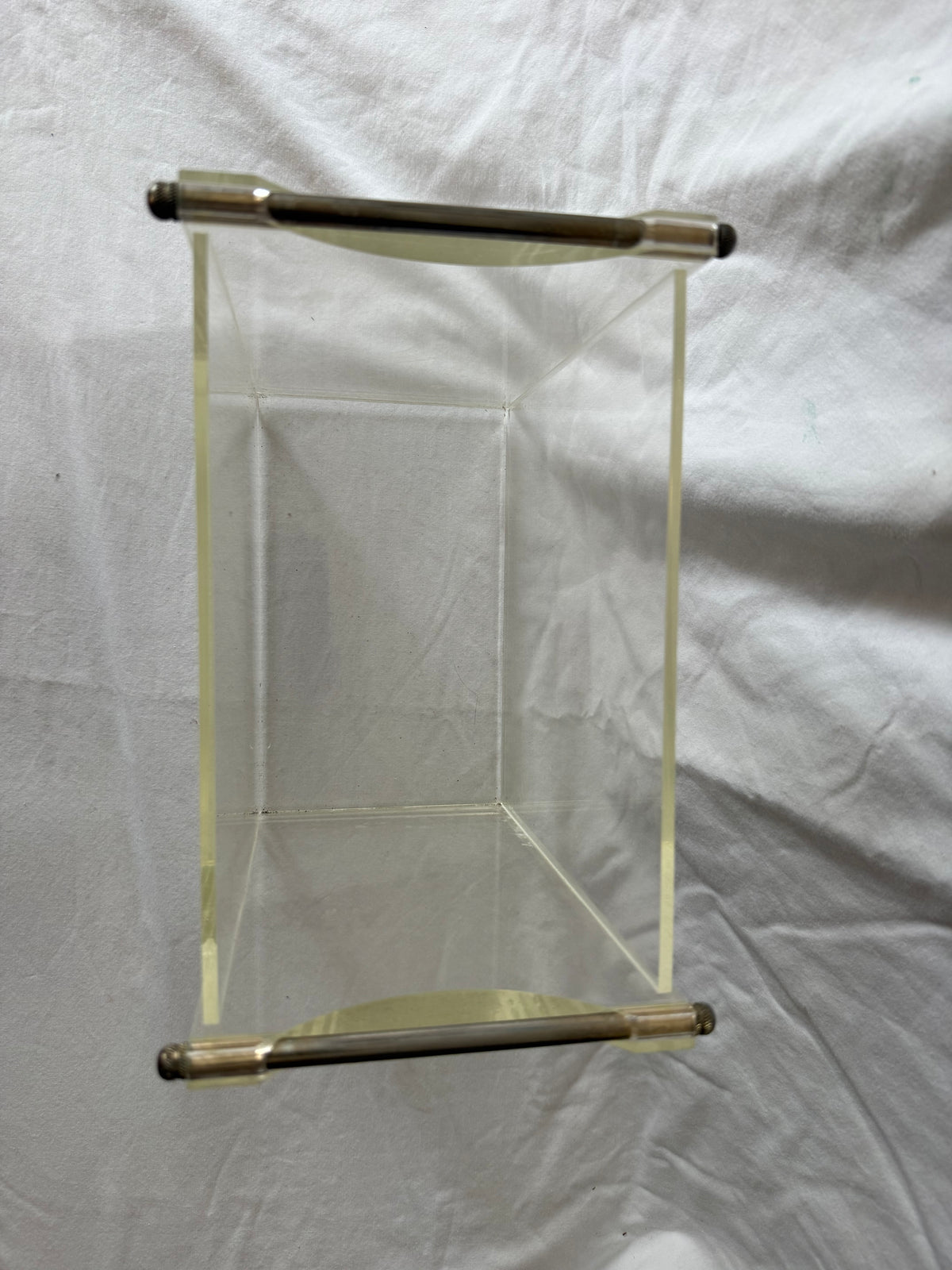 Lucite open holder with brass rod handles, view 3