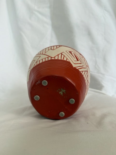Terracotta Vase with Carved Geometric Bands