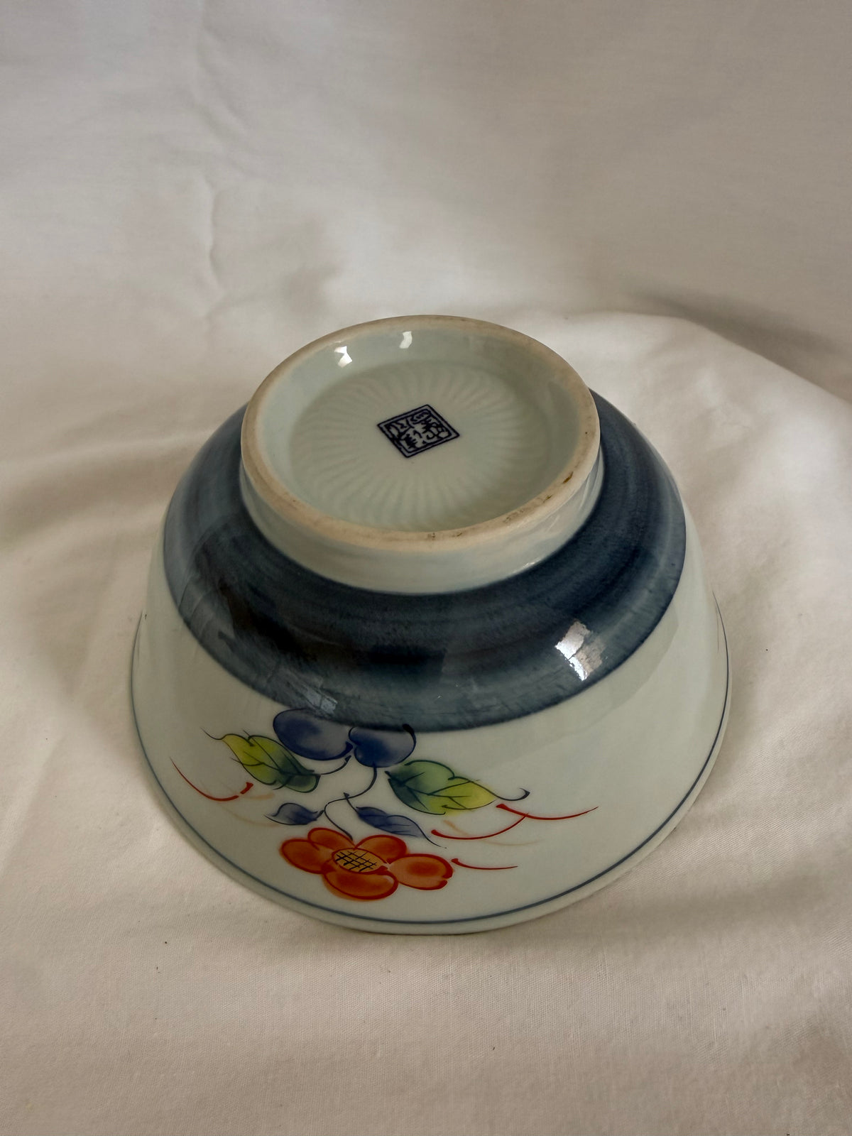 Hand-Painted Porcelain Rice Bowl with Red Flower