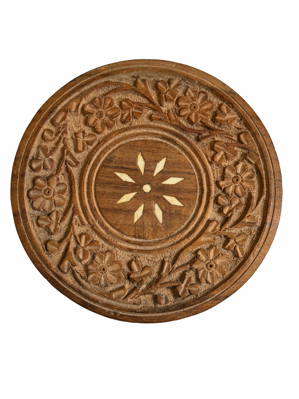 Hand Carved and Inlaid Table Top Stool