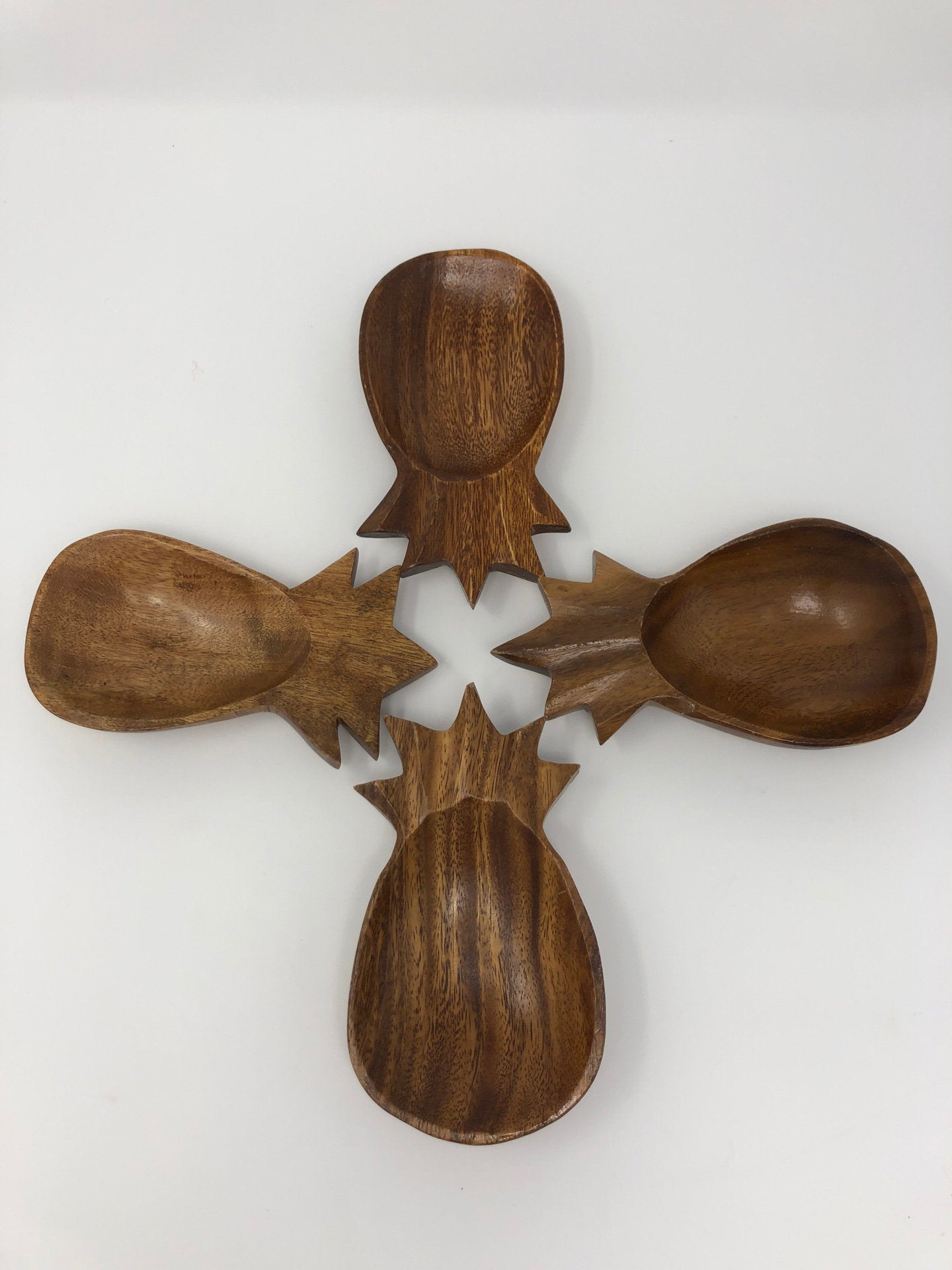 Vintage Handcarved Wooden Pineapple Dishes (set of 4)