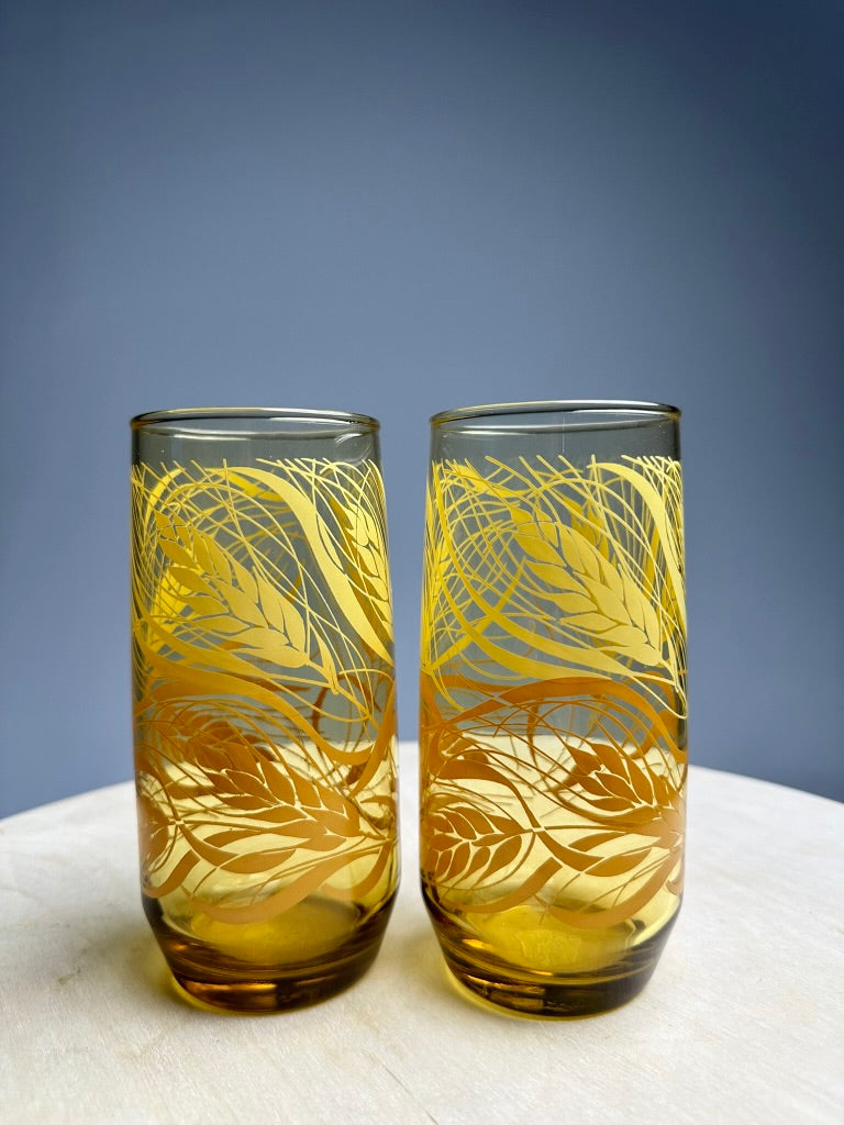 Vintage Libby Golden Wheat Glasses Set of 2