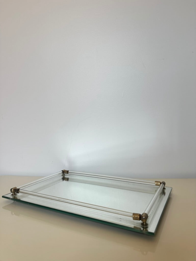 Larger Display Mirror with Lucite & Brass Accents