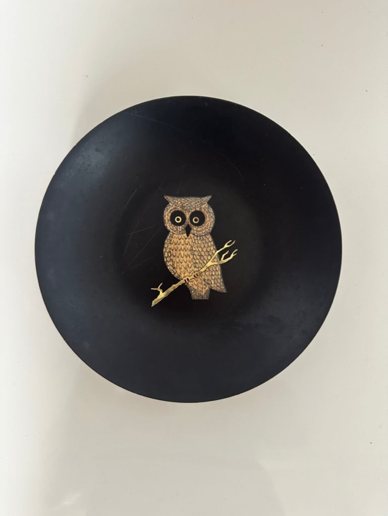 Couroc Gold and Black Owl dish