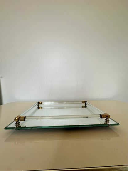 Smaller Size Mirror with Lucite and Brass Edge