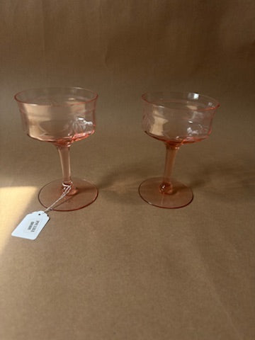 Pink Etched Coupe Glasses, Set of 2