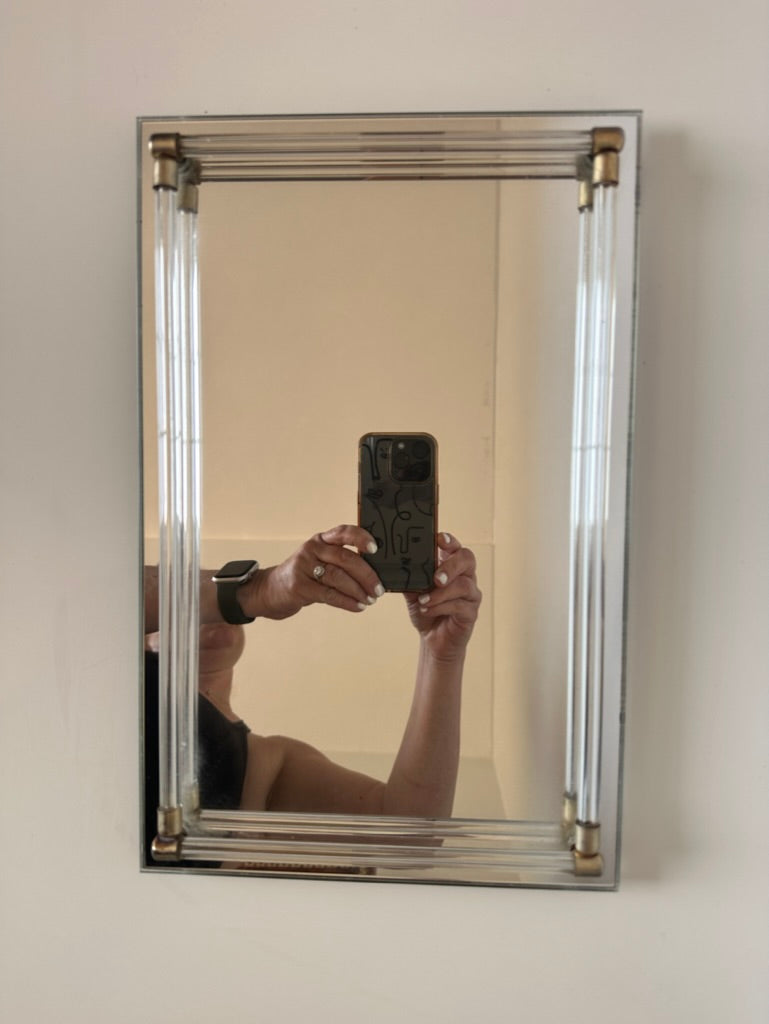 Larger Display Mirror with Lucite & Brass Accents