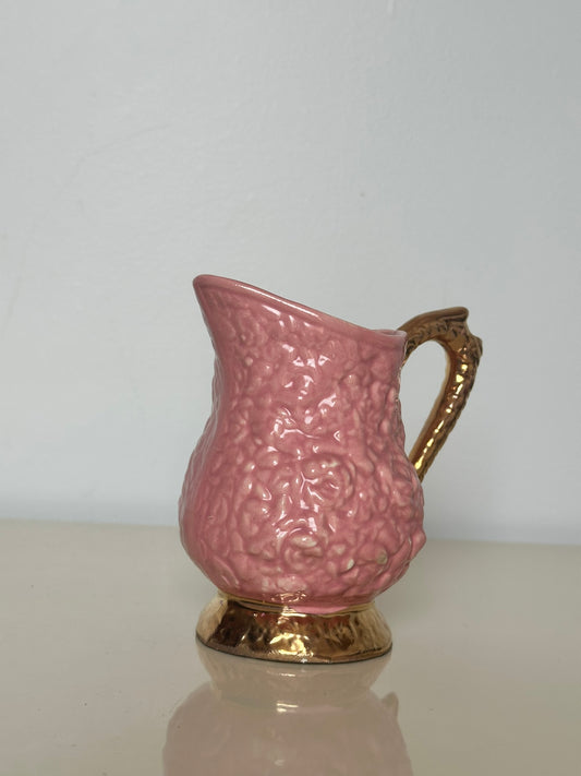 Pink (roses) and Gold Gilt Creamer Vessel