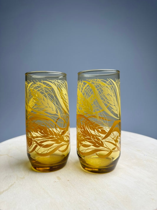 Vintage Libby Golden Wheat Glasses Set of 2