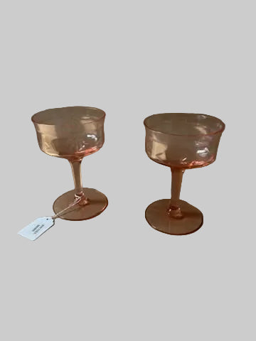 Pink Etched Coupe Glasses, Set of 2