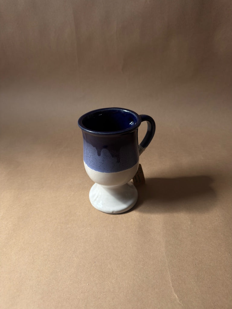 Vintage Cobalt Drip-Glaze Footed Mug