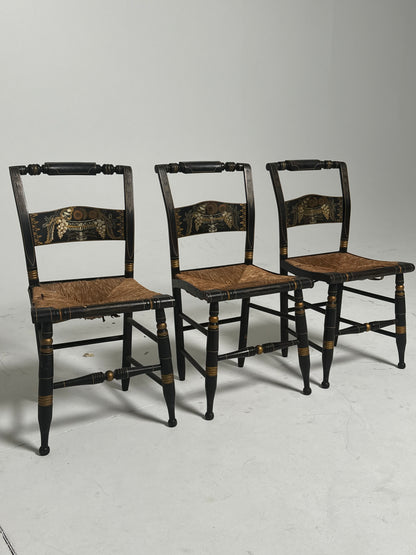 Set of Ebonised Frame and Rush Chairs (3)