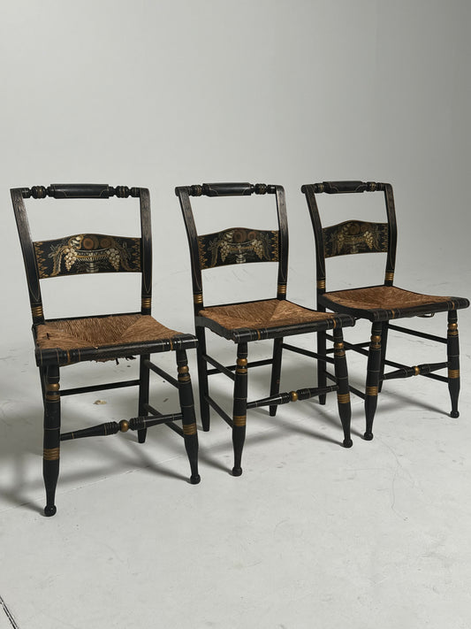 Set of Ebonised Frame and Rush Chairs (3)