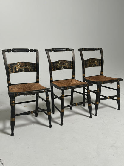 Set of Ebonised Frame and Rush Chairs (3)