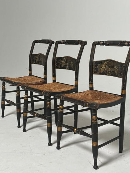 Set of Ebonised Frame and Rush Chairs (3)