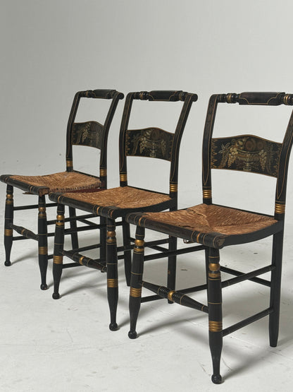 Set of Ebonised Frame and Rush Chairs (3)