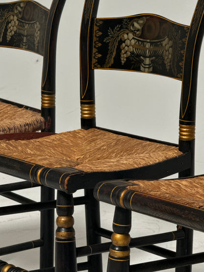 Set of Ebonised Frame and Rush Chairs (3)