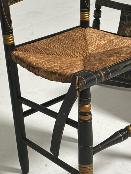 Set of Ebonised Frame and Rush Chairs (3)