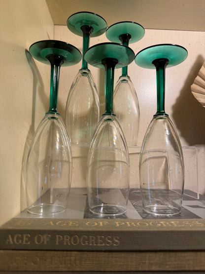Set of 4 Vintage Emerald-Stem Footed Glasses