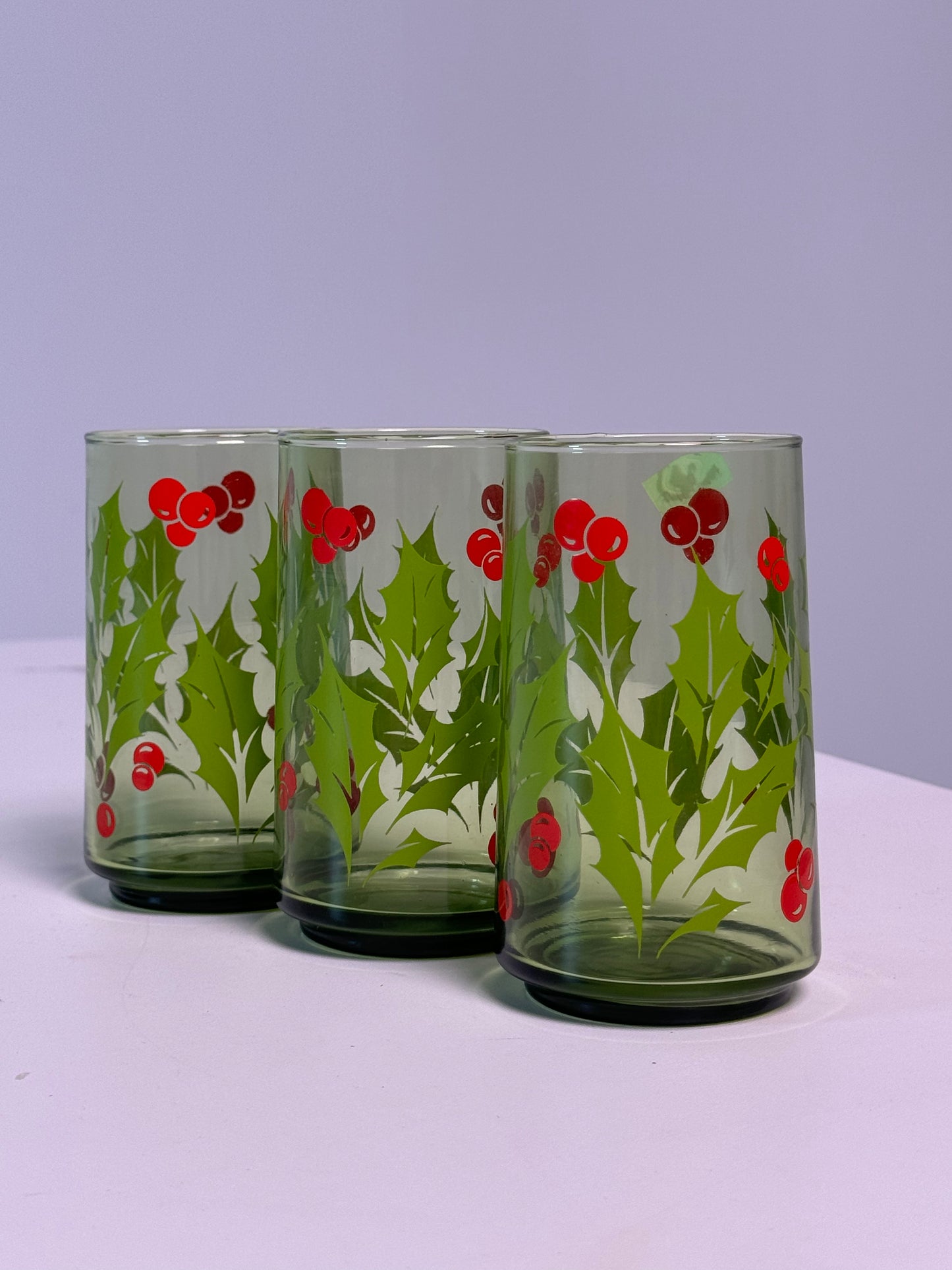 Set of 6 Vintage Holly Holiday Glassware