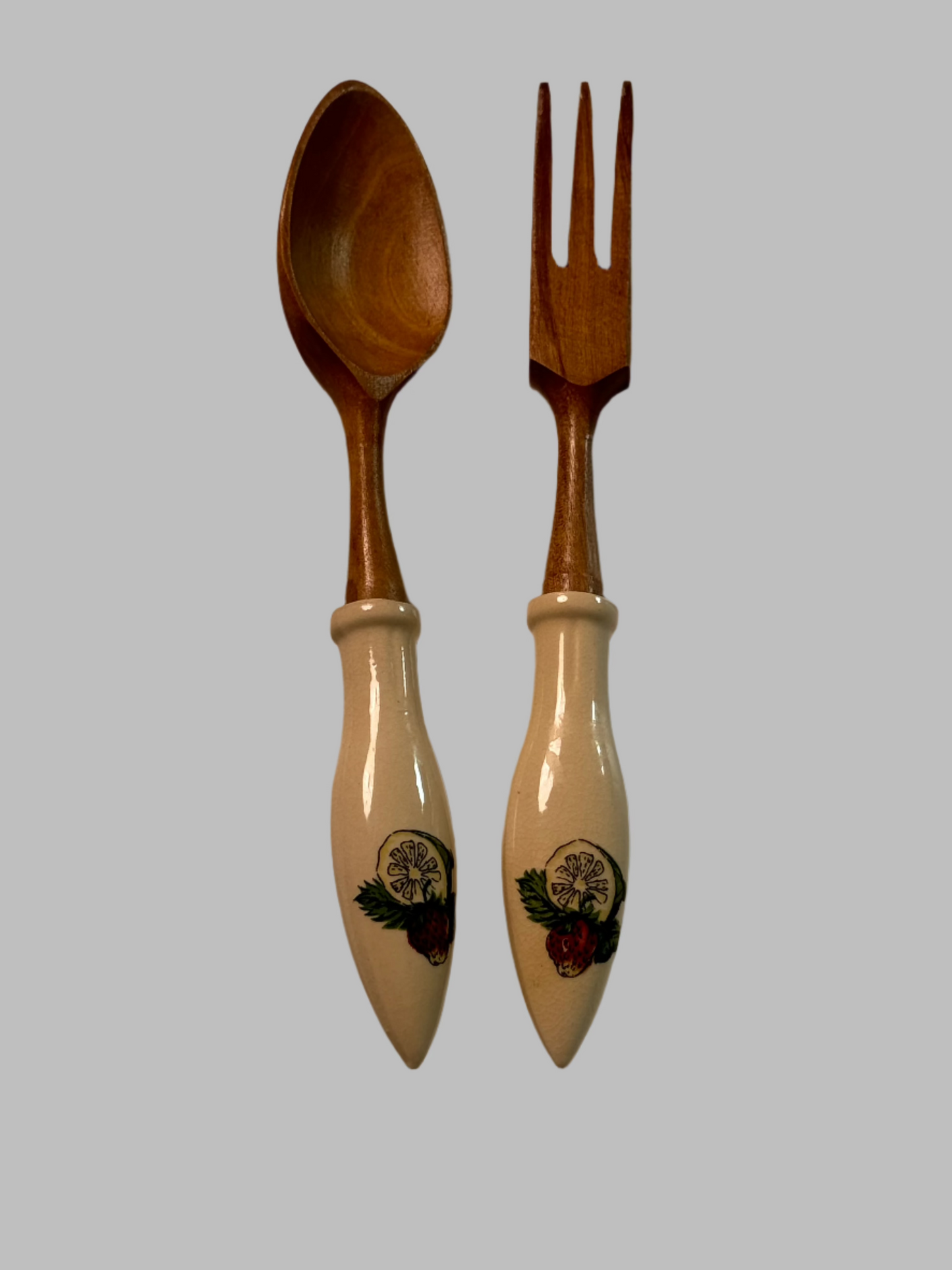 1960 Ceramic and Wood Salad toss set