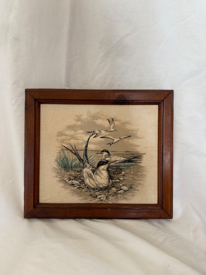 Framed Painted & Stitched Fabric Shorebird Art, Made in St. Augustine 1979