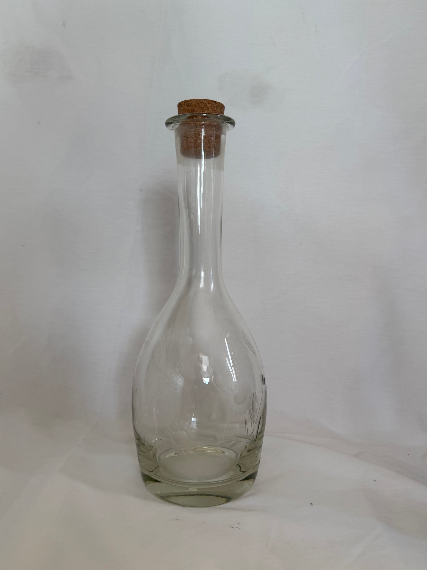 Princess House Floral Etched Crystal Decanter with Cork Stopper