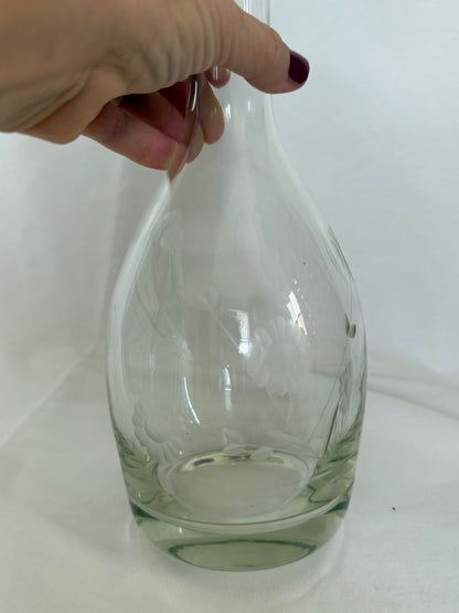 Princess House Floral Etched Crystal Decanter with Cork Stopper