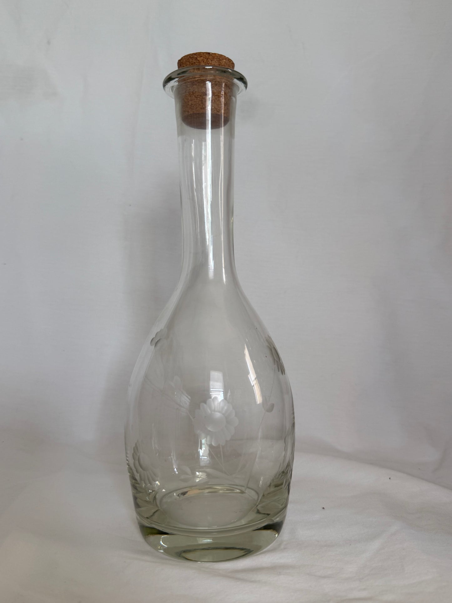 Princess House Floral Etched Crystal Decanter with Cork Stopper