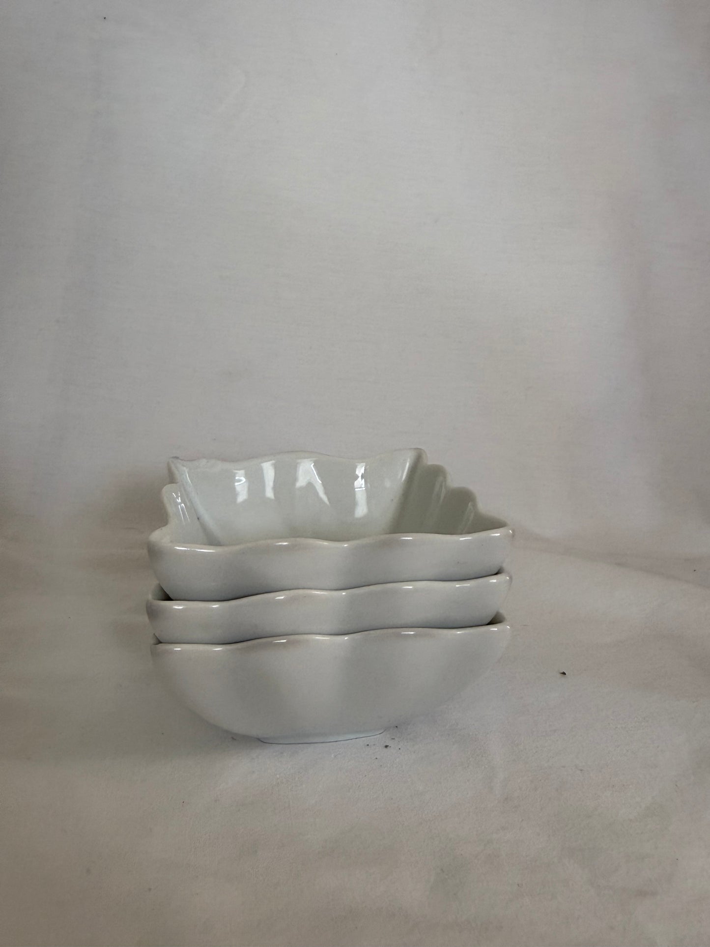 White Porcelain Wavy Square Bowls (Set of 3)